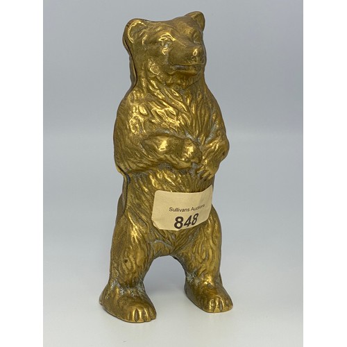 848 - Heavy brass bear money box.