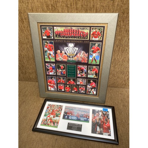 1099 - Two 2005 Welsh grand slam pictures 66cm x 56cm and 57cm x 27cm.