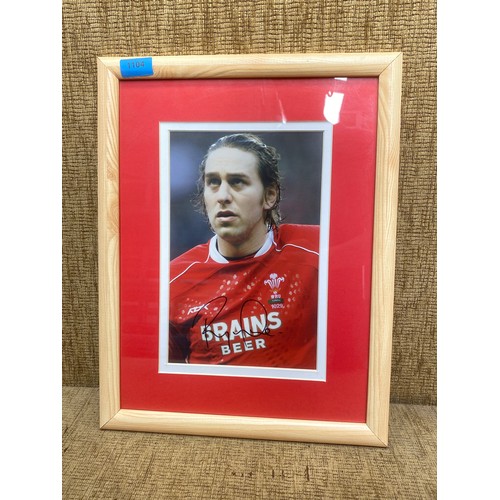 1104 - Framed signed picture of Welsh Rugby star Ryan Jones.