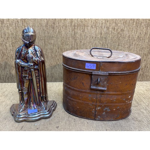 459 - A British cast iron Knight fireside companion and a Victorian French stock chest.