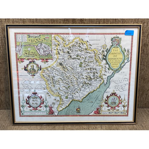1110 - Framed map of Monmouth 1610 58cm x 45cm