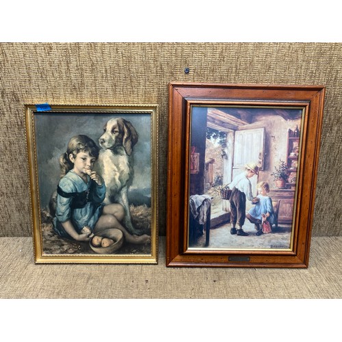 1127 - Two antique prints one with an oak frame (The Birthday Gift) signed P. Sailvage 53cm x 42cm and one ... 