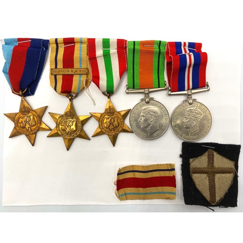 850 - Five WW2 medals including Africa star with 8th Army bar and Eighth Army formation Division flash.