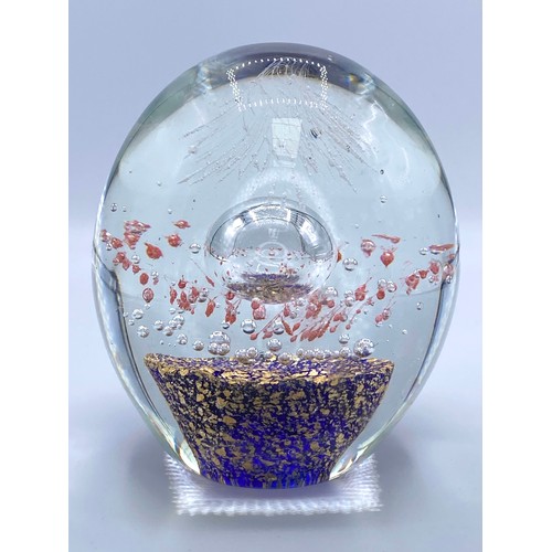 456 - Large Heavy glass paperweight with a murano glass design.16cm.