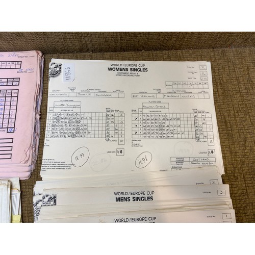 1186B - Approx. 50 BDO official score sheets from the day of the matches. Names include Mike Gregory, Eric B... 