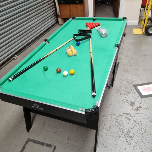 97 - 6 x 3 HY-Pro snooker/Pool table with all accessories and cues.