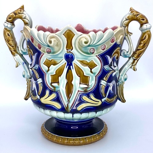 662 - Antique French Majolica Jardiniere with slight damage to one handle.