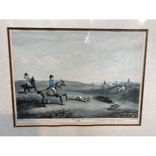 1219 - Two framed fox hunting and coursing prints 63cm x 53cm.