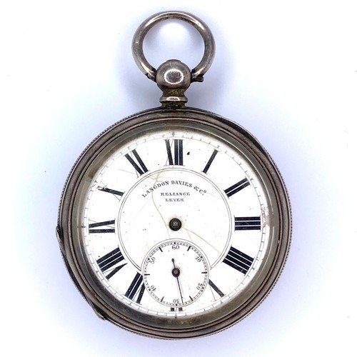 869 - English Silver Pocket Watch by Langdon Davies & Co London Hallmark.