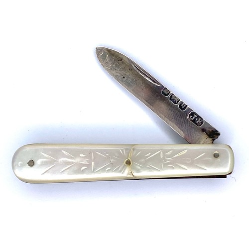 873 - Silver And Mother of pearl fruit knife hallmarked Sheffield.