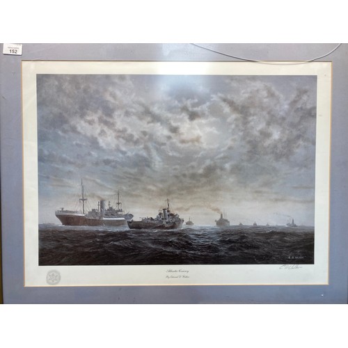 152 - Three Nautical theme prints including a signed Lithograph by Edward D Walker .