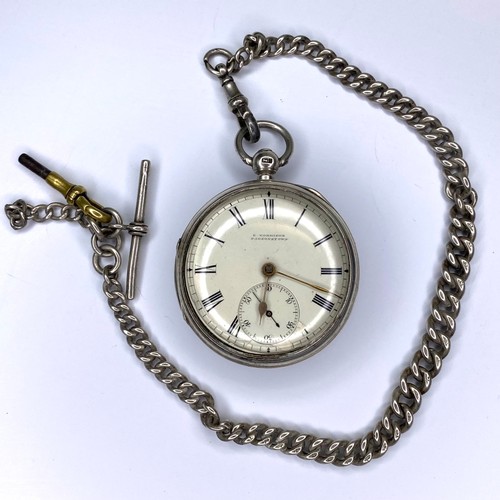 878 - Irish Silver Fusee Lever pocket watch and chain by E. Morrison Parsonstown circa 1886. Silver case d... 