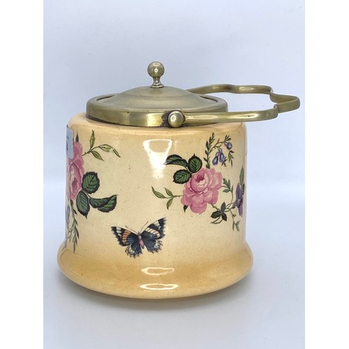 674 - Floral biscuits barrel by Bristola pottery with butterflies.