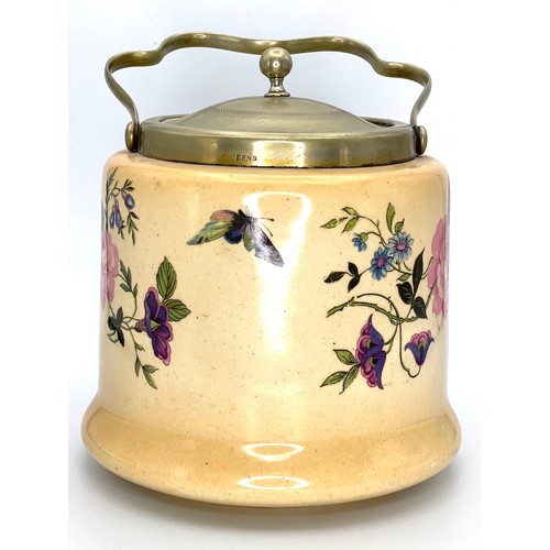 674 - Floral biscuits barrel by Bristola pottery with butterflies.