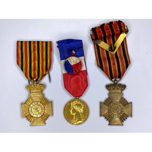 884 - Belgium Military medal/Decoration for Long service, and a Long service 1st class medal. French Minis... 