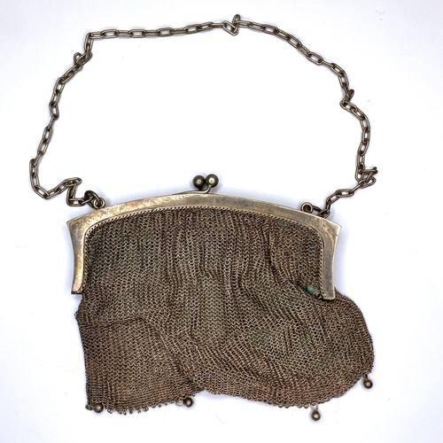 880 - 1920's Alpacca Silver Mesh Clutch Bag.