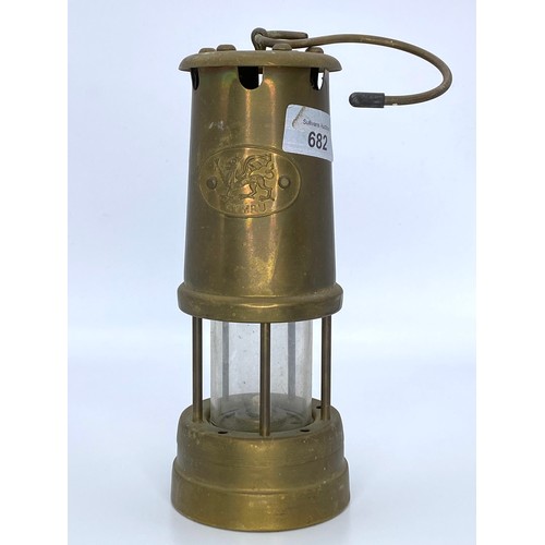682 - Brass Welsh mining lamp.