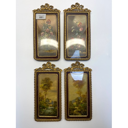 681 - 4 Italian ornate miniature framed oil paintings.  All signed.