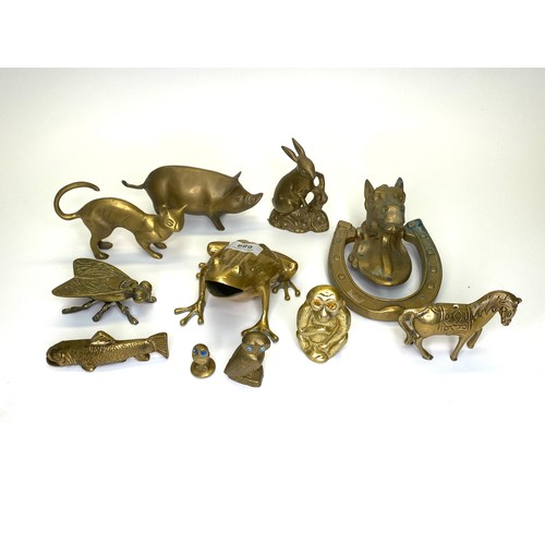689 - Collection of brass animals including door stops.
