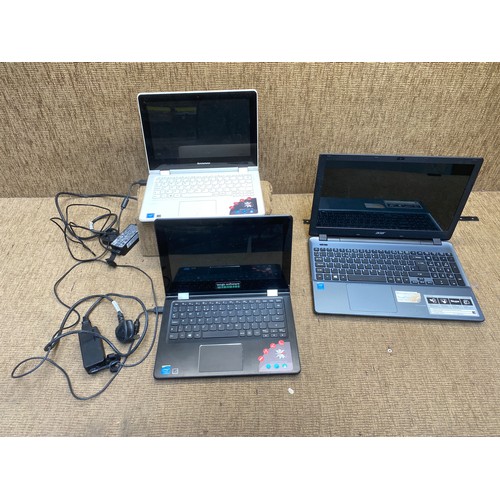 1321 - Two Lenovo Yoga 300 laptops and a Acer E5-511 laptop.