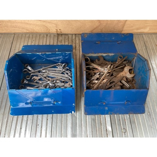 331 - Two blue metal tool boxes full of quality spanners.