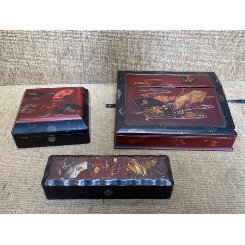 1333 - Vintage Chinese style desk set including a Writing slope, pen box and envelope box.