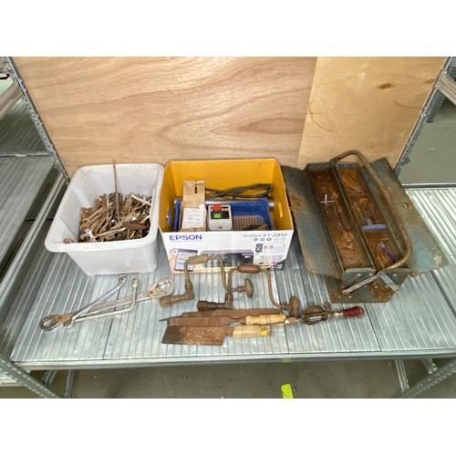 17 - Large quantity of tools including Spanners a box of welding rods and a metal toolbox  full of tools.