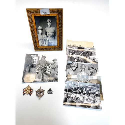 660 - German Luftwaffe badge comes with military postcards and badges.