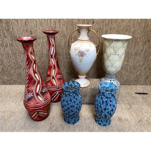 29 - 7 various tall standing vases one hand painted (With damage)