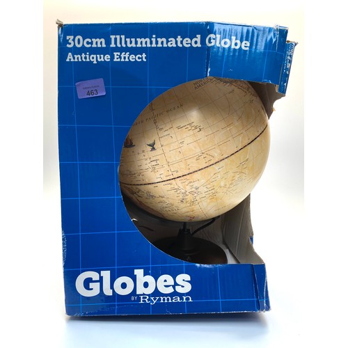 463 - Boxed 30cm Antique effect illuminated globe. ( working order)