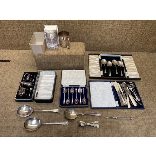 1087 - Collection of silver-plated condiment and cutlery sets.