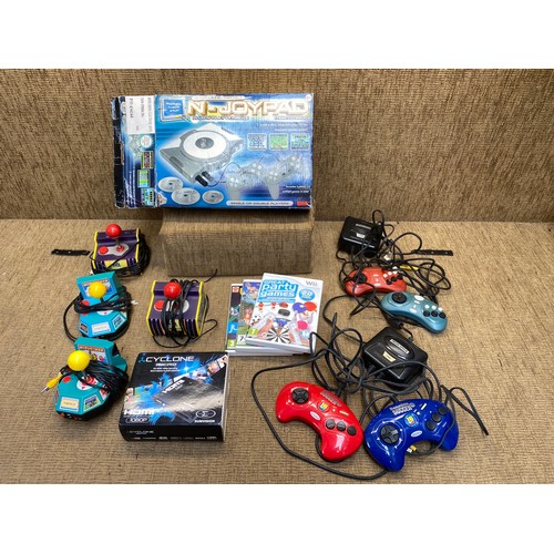 1088 - Collection of gaming controllers and Namco plug and play games including Ms Pacman.