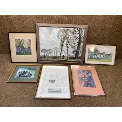 117 - Various prints including a farmland scene by Rowland Hilden.