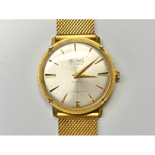 855 - Incabloc Precimax 17 jewel gold plated wristwatch.