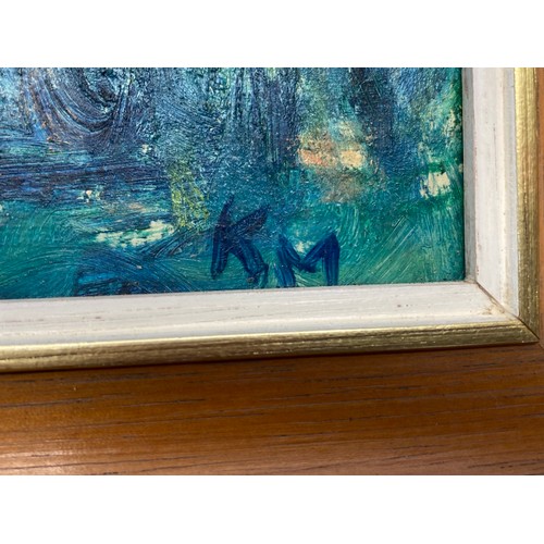 1153 - Framed oil painting of two ladies in the woods by Welsh artist Kath Mallon / Nee Monnelly 48cm x 36c... 