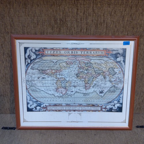 1192 - Framed vintage Typvs Orbis Terrarvm world map 75cm x 60cm.