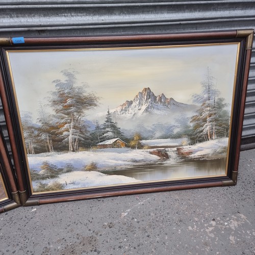 1204 - 2 framed Oil on canvas paintings of a winter scenes signed P. Thomas. 99cm x 69cm and Edward 99cm x ... 