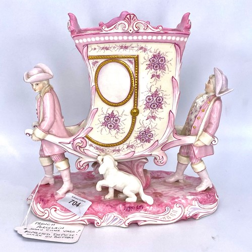 704 - French porcelain Sedan Chair vase with Impressed Depose mark on the bottom.