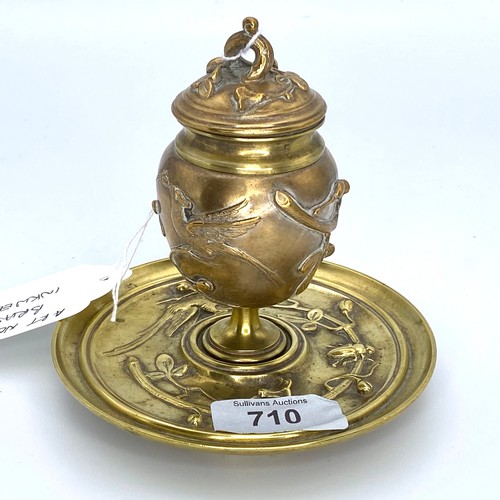 710 - Art Nouveau heavy brass ink well.