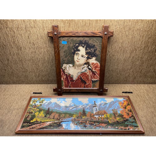 1284 - Two antique  framed tapestry pictures.