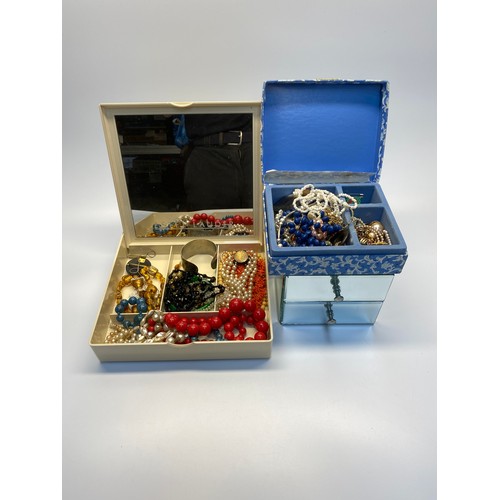 532 - Three jewellery boxes two with modern and vintage costume jewellery.