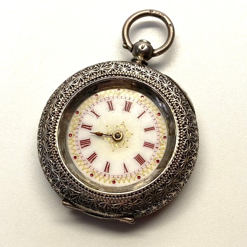 939 - Antique Fine Silver 900 B&Co ladies 30mm Pocket watch not (working) and a fancy faced watch (missing... 