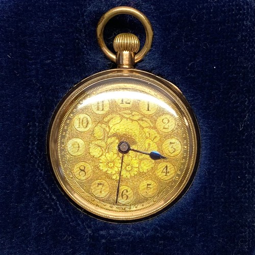 944 - Antique 14k gold ladies pocket watch total weight 27.1 grams working requires a service.