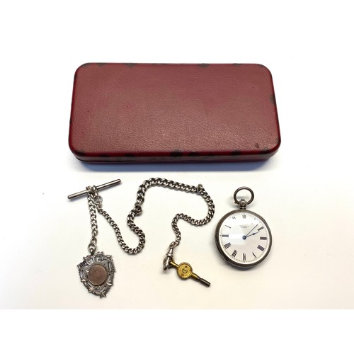 948 - Nordman 69498 Silver ladies/travelling pocket watch with Albert chain, Key and Silver fob with Gold ... 