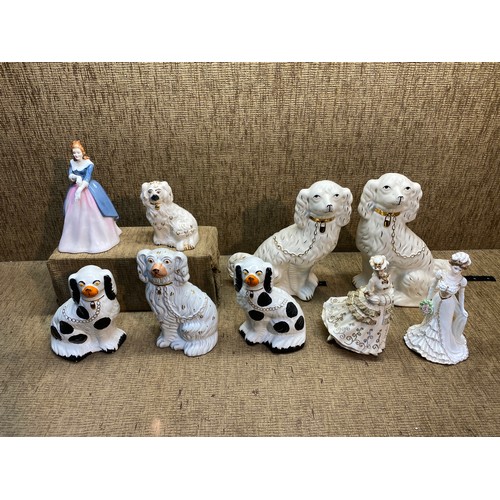 1297 - Ceramic figures and fireside dogs including Royal Doulton Maxine HN3199 and Colport golden age LMTD ... 