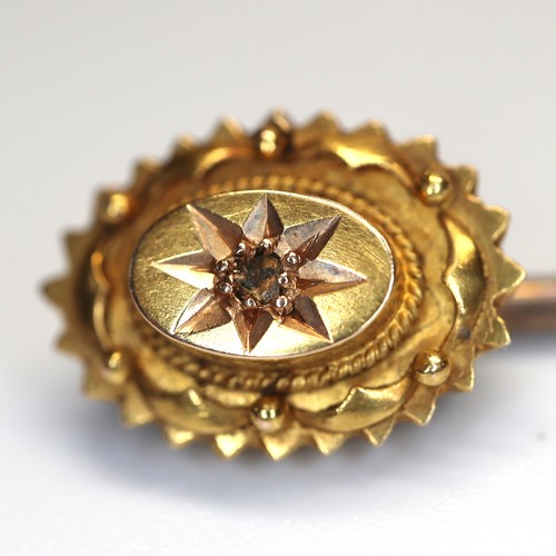 953 - Late Victorian 15ct gold tie pin and a diamond.  1.6 grams.