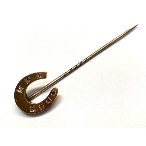 969 - Beautiful Victorian high quality gold  Horseshoe stick pin with seven 2mm diamonds 4.1 grams.