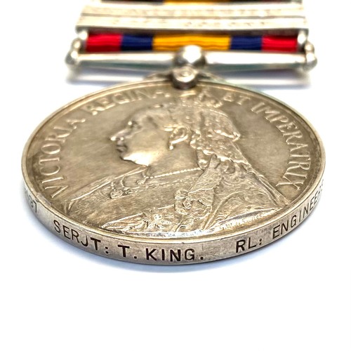 990 - Queens South Africa Medal awarded to 9497 Serjt T King, Royal Monmouthshire Royal Engineers. 4 bars ... 