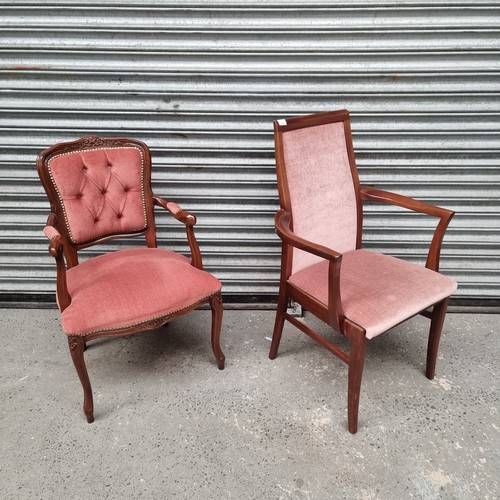 72 - Two mahogany bedroom upholstered chairs.