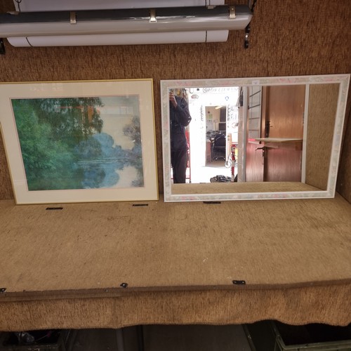 17 - Framed Claude Monet print (Breach Of Scene) 84cm x 69cm and a floral framed mirror. 99cm x 67cm.